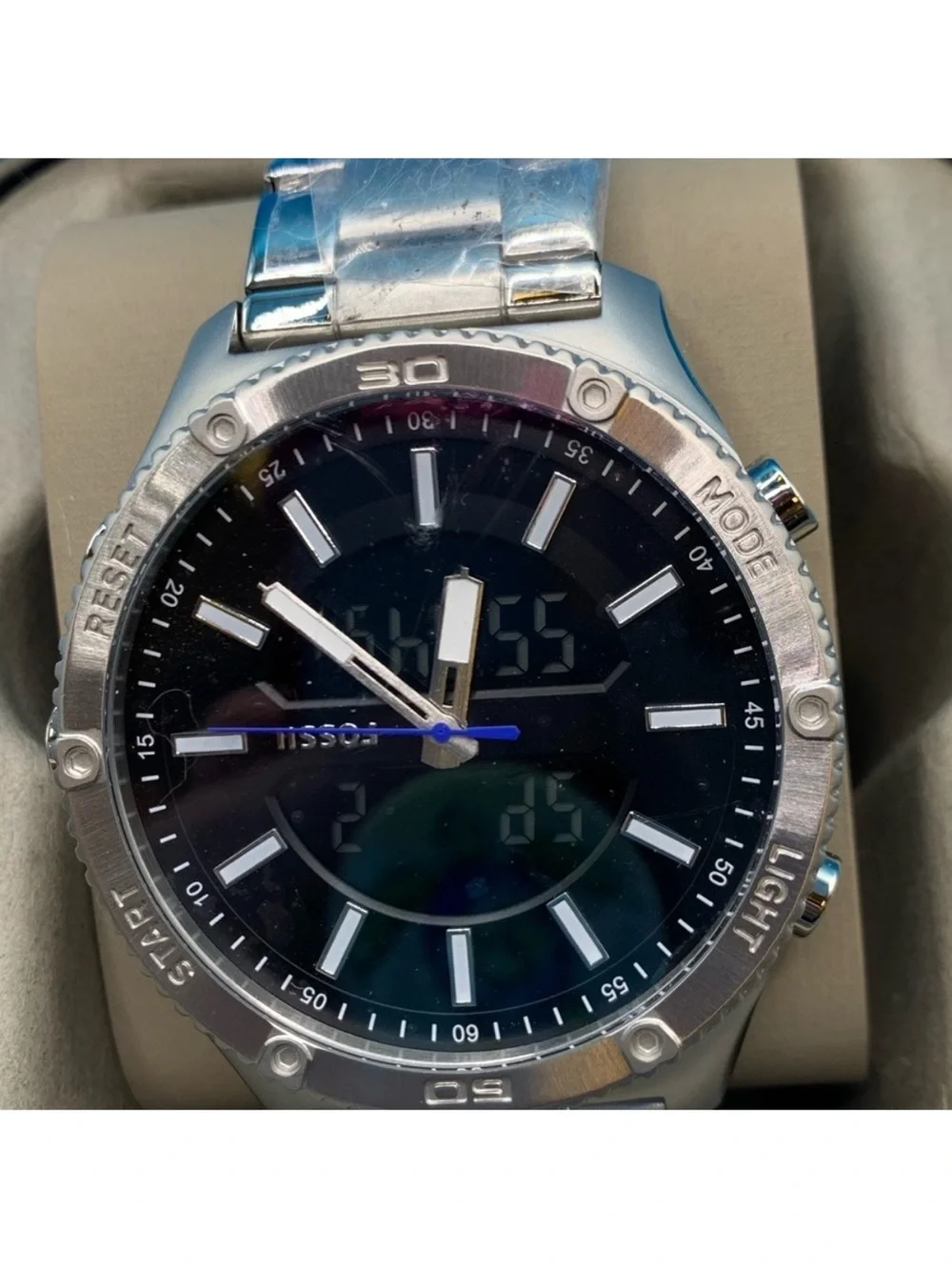 NIB Fossil Men’s Ani-Digi watch - stainless
